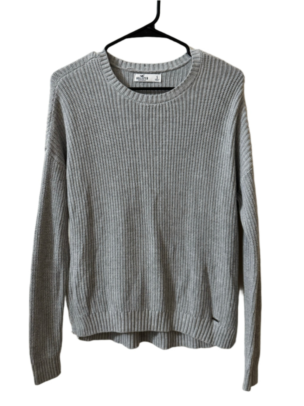 Hollister Women’s S Gray Ribbed Knit Crewneck Sweater Relaxed Oversized